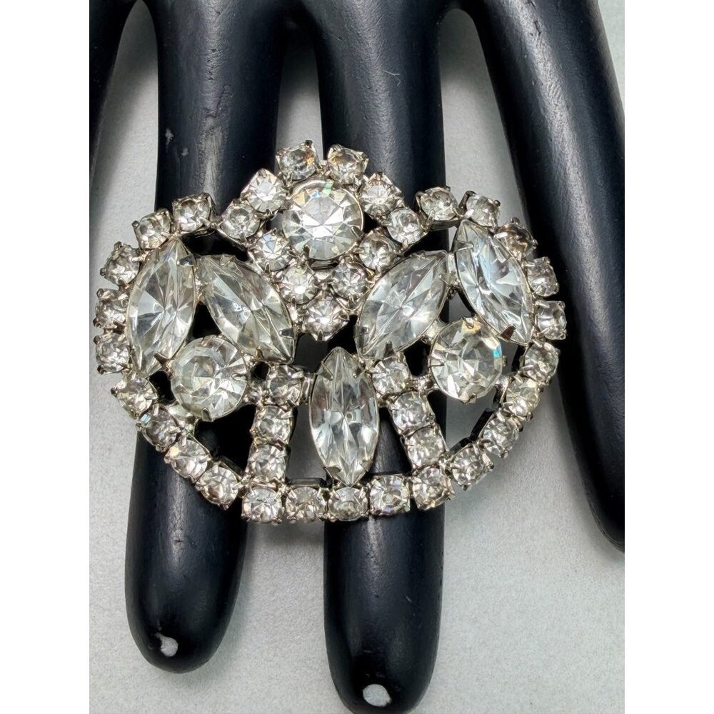 Vintage Stunning Clear Rhinestone Statement Brooch Silver Tone Circa 1950s